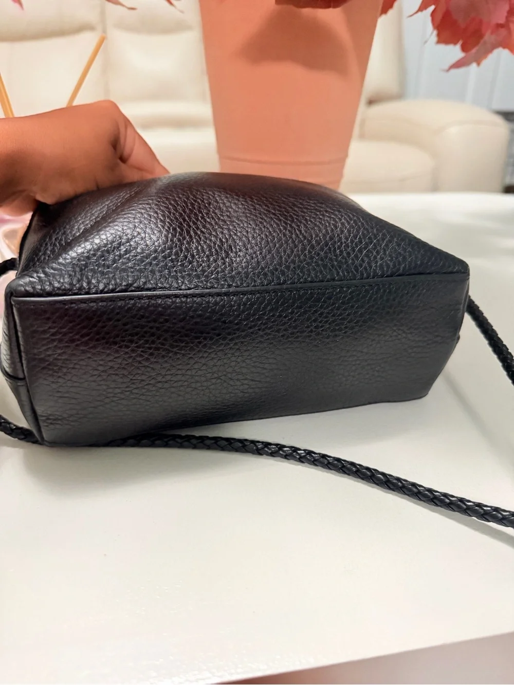 Tory Burch Black Pebbled Leather Braided-Strap Crossbody